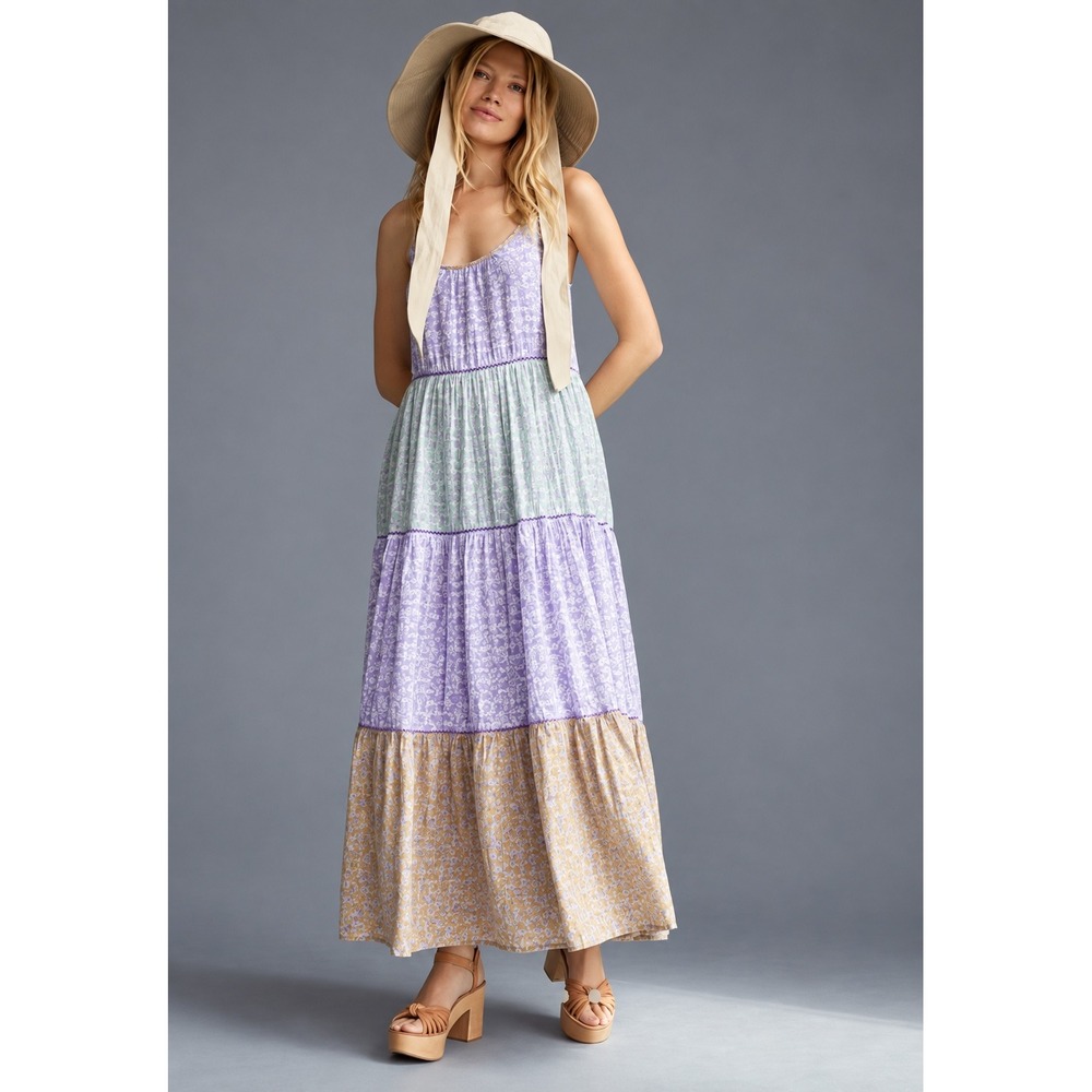 Anthropologie Roller Rabbit Cotton Tiered Maxi Dress Floral Small Cottagecore